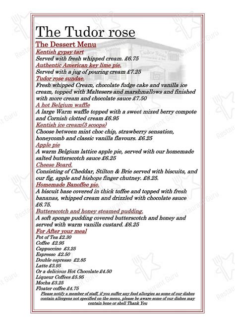 tudor rose wirral menu